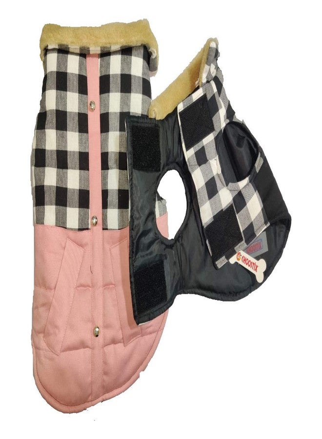 Choostix Brit Checkmate, Dog and Cat Jacket, Winter Wear, Fur Collar, Plaid Fabric with Golden Button, Black & White Designer Checks, 2XL, 300g, Large, 300 g - Image 1